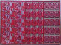 My first PCB Panel in red:-), from a new PCB manufacturer, from Left: 1.Meldco Demoboard. atmega88pb/atmega328pb, 2.New nurse call display unit., 3.Wireless Transceiver.